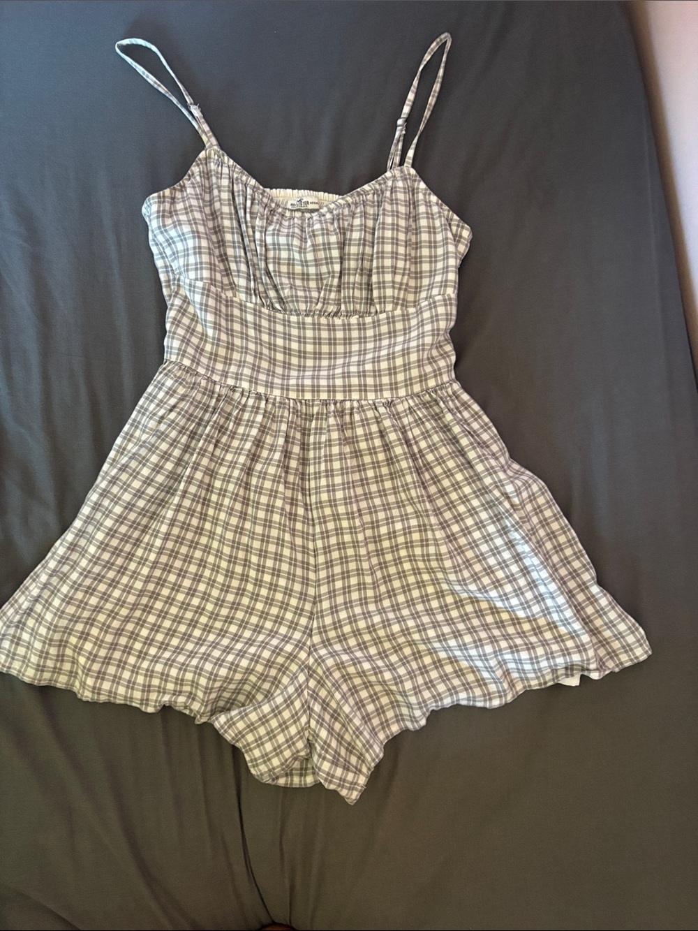 Hollister Gray Plaid Spaghetti-Strap Romper